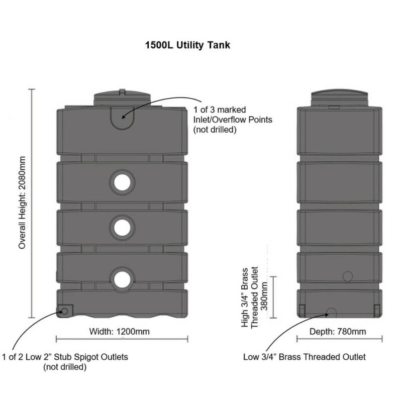 1500 Litre Utility Water Tank – Slimline Water Storage Solution 05